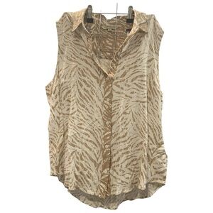 Liverpool Los Angeles Cream Animal Stripes Viscose Sleeveless Collared Blouse LG